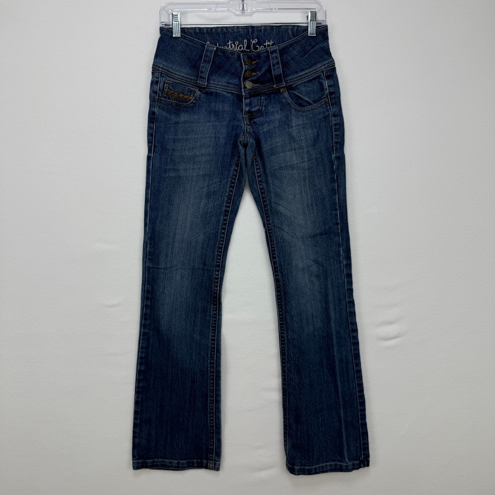 Industrial Cotton Bootcut Jeans Women 5 Blue Y2K Low Rise Flare Denim Embroidery